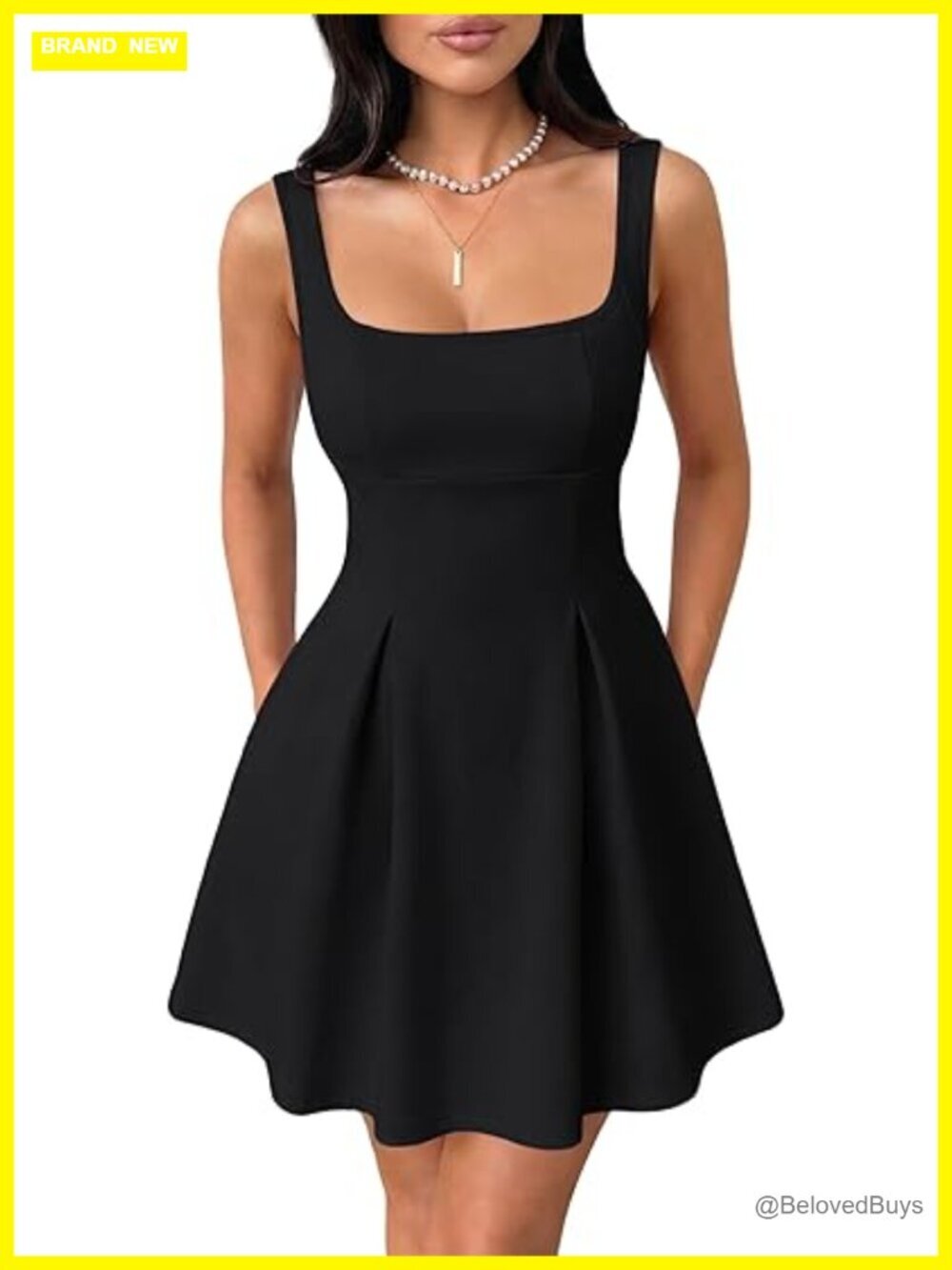 Square Neck Sleeveless Mini Dress Adjustable Strap Backless Bow Tie A Line